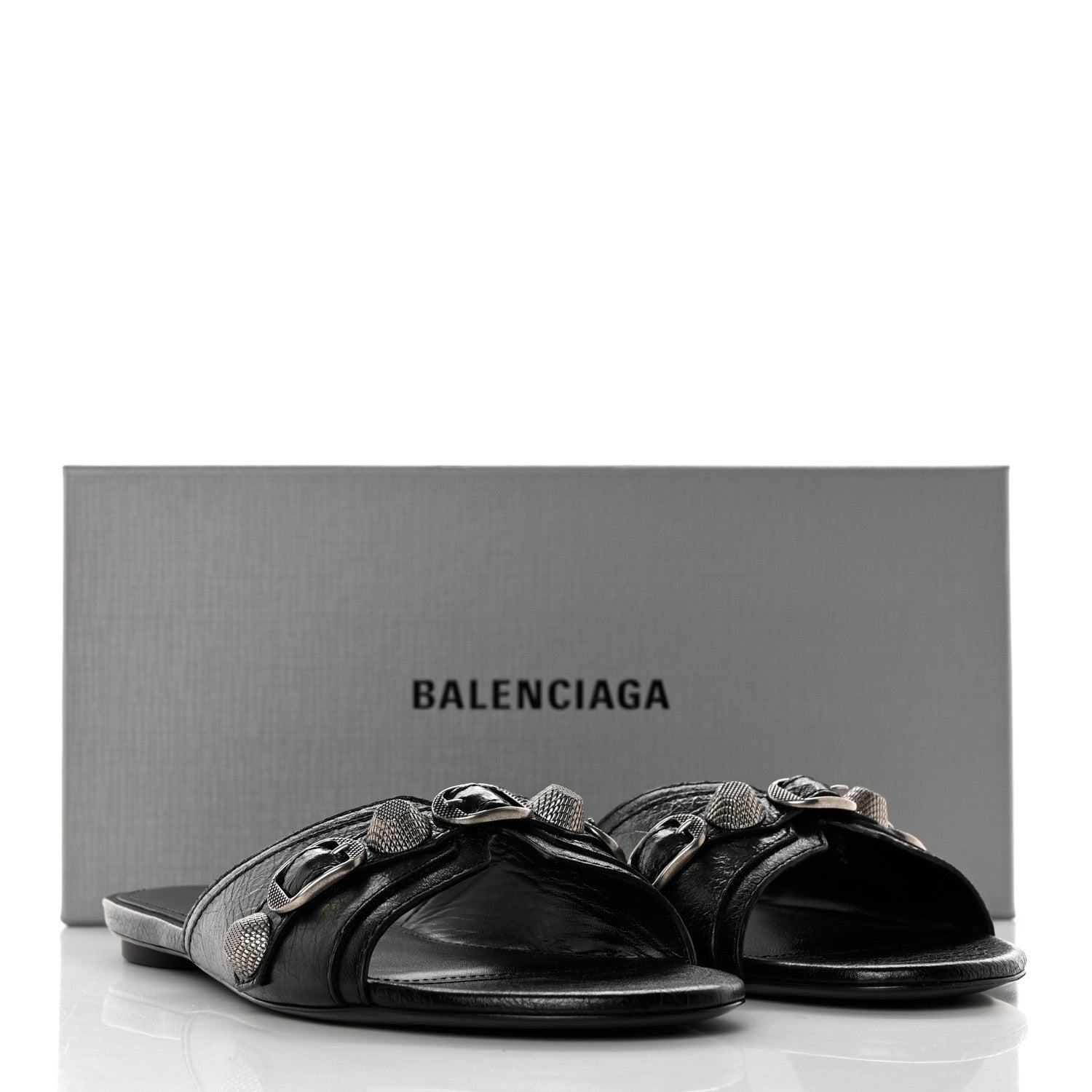Balenciaga Agneau Arena Cagole Flat Slide Sandals 39 Black 9 of 9