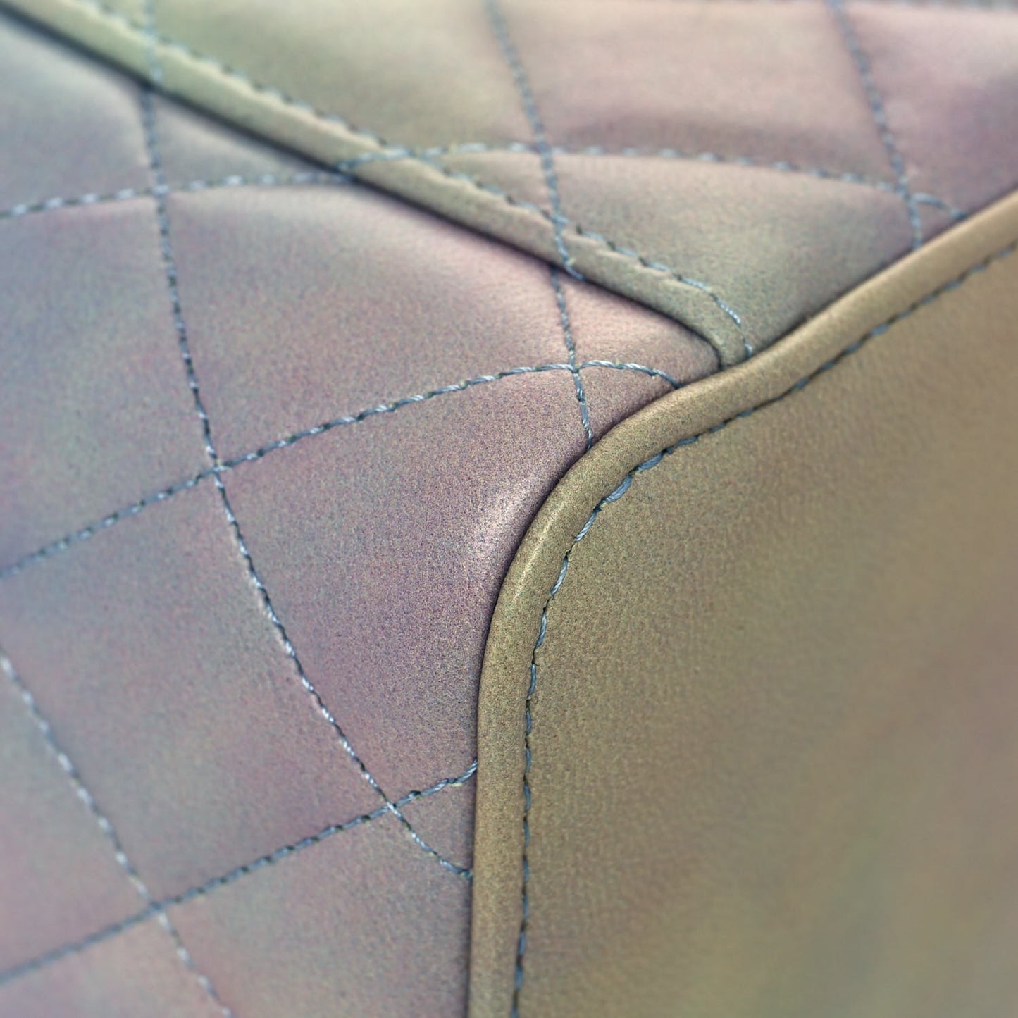 Lambskin Quilted Ombre Small Top Handle Vanity Case With Chain Blue Green