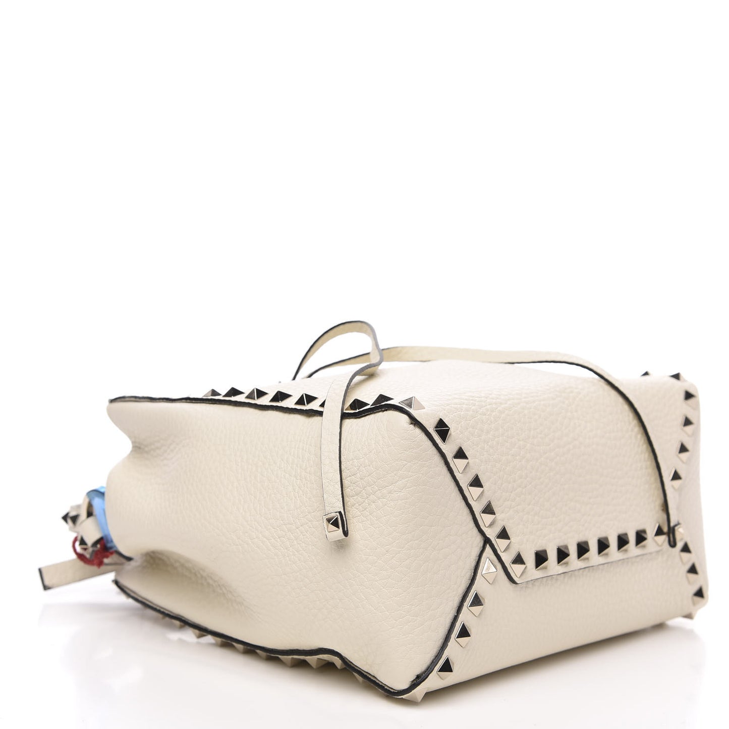 Grained Calfskin Rockstud Bucket Bag Ivory