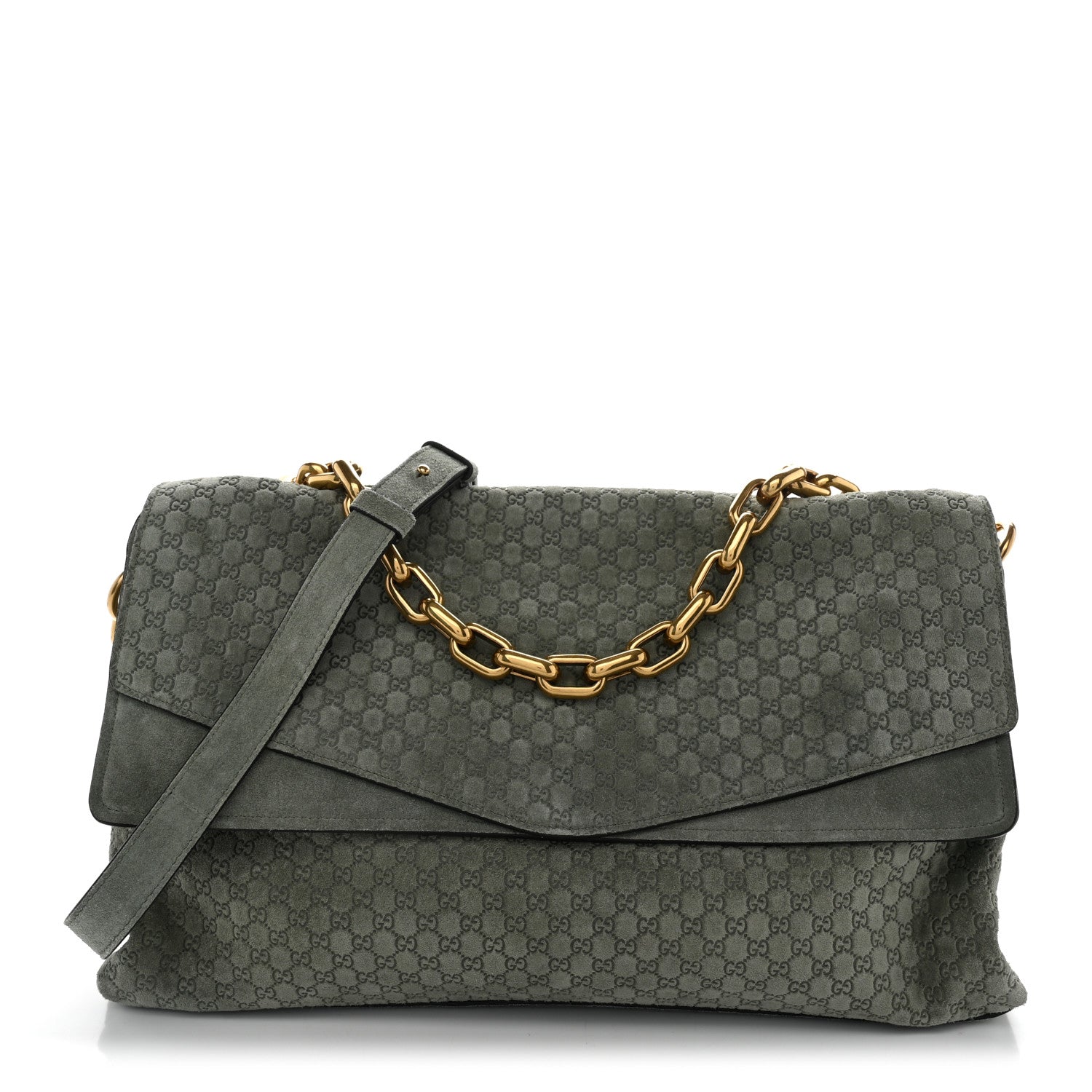 Gucci Micro GG Suede Large Chain Shoulder Bag Sage Green 3 of 12