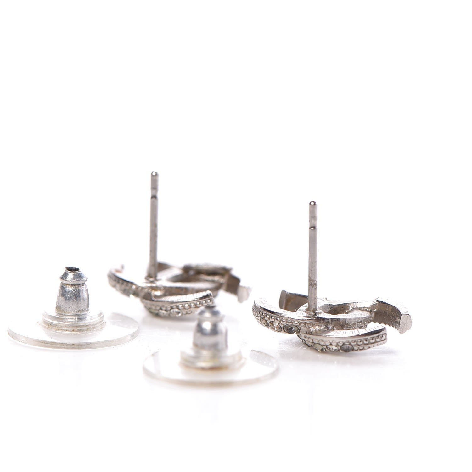 Chanel Crystal Timeless CC Earrings Silver 3 of 4