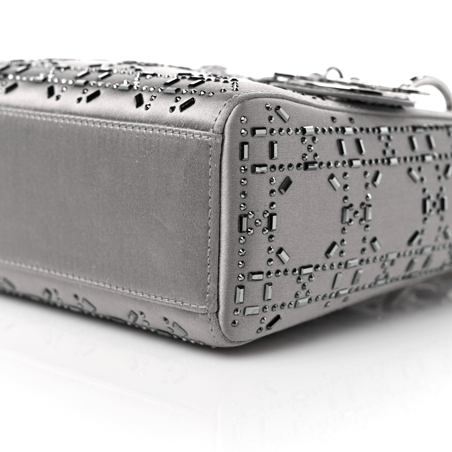 Satin Crystal Cannage Mini Lady Dior Gray