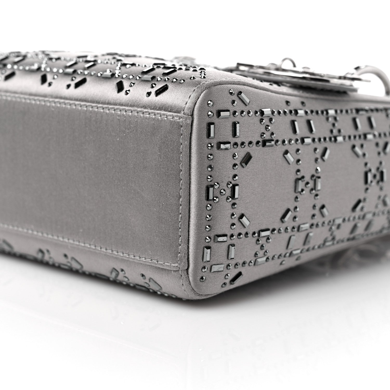 Christian Dior Satin Crystal Cannage Mini Lady Dior Gray 9 of 13