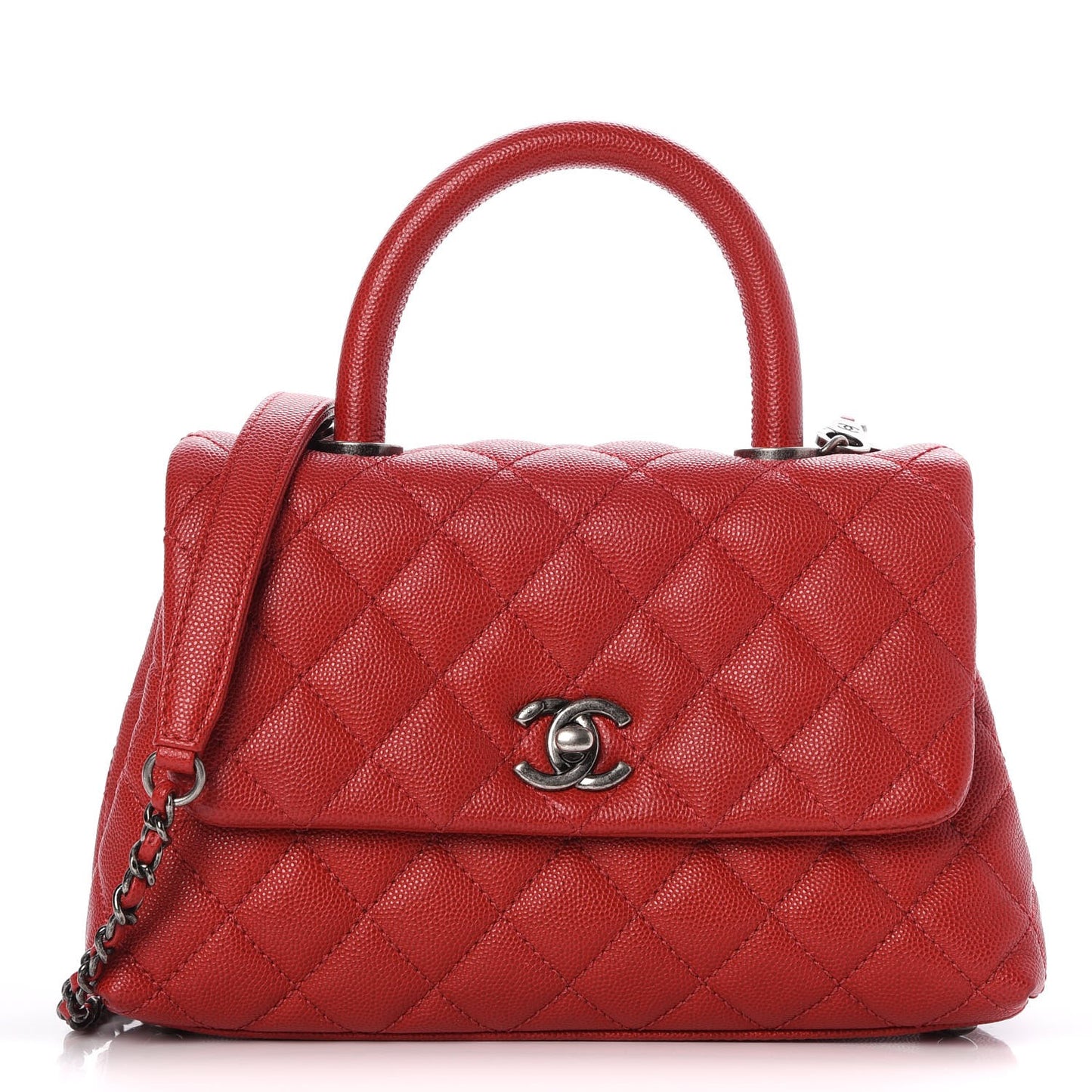 Caviar Quilted Mini Coco Handle Flap Red