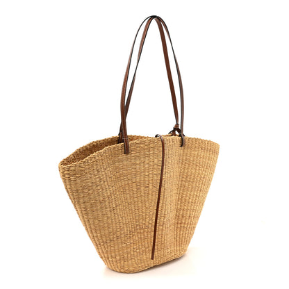 Loewe Raffia Calfskin Shell Basket Tote Natural Pecan 3 of 10