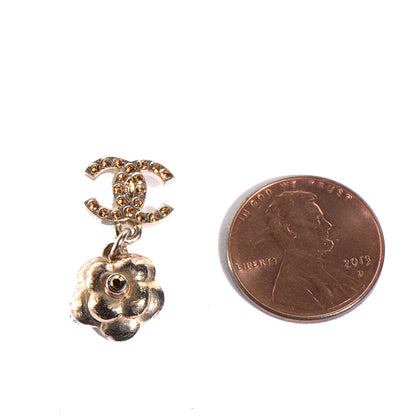 Chanel Crystal CC Camellia Drop Earrings Gold 2 of 5