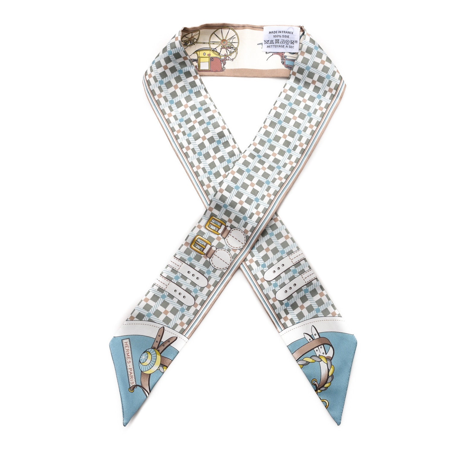 Hermes Silk Les Voitures Nouvelle Twilly Vert Amande Bleu Glacier 1 of 3