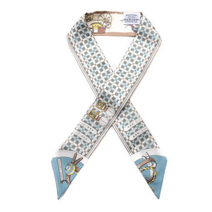 Hermes Silk Les Voitures Nouvelle Twilly Vert Amande Bleu Glacier 1 of 3