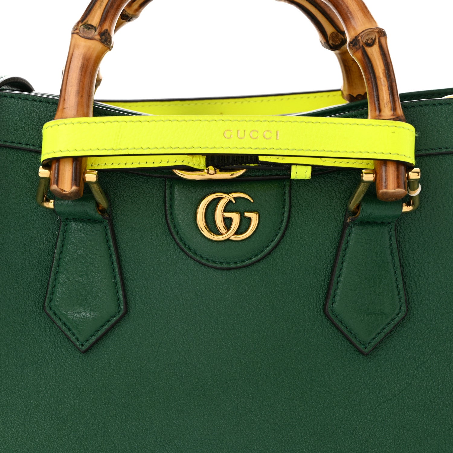 Gucci Wonka Grain Calfskin Small Diana Tote Bag Green Yellow Fluo 8 of 14