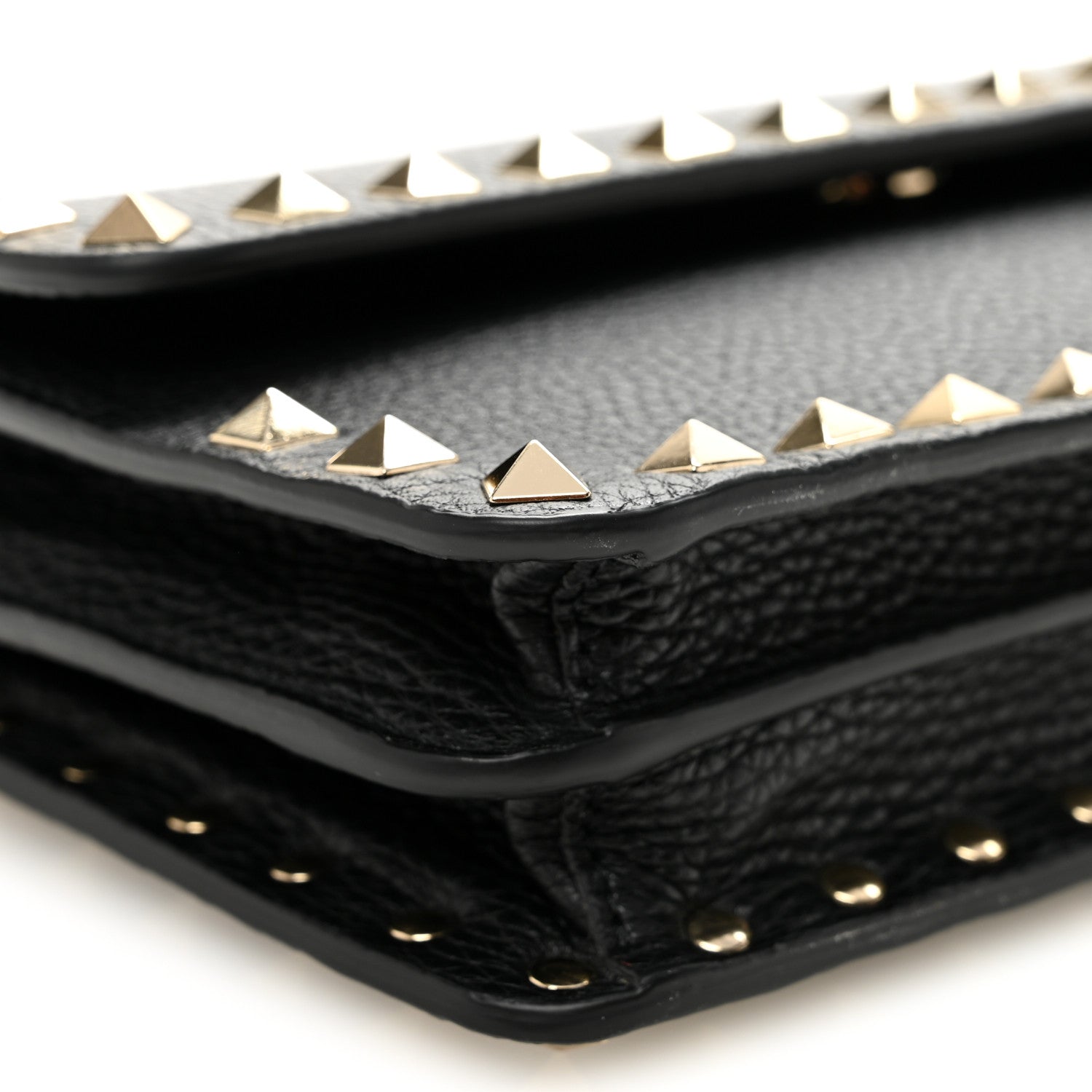 Valentino Garavani Pebbled Calfskin Rockstud Flap Wallet On Chain Black 9 of 11