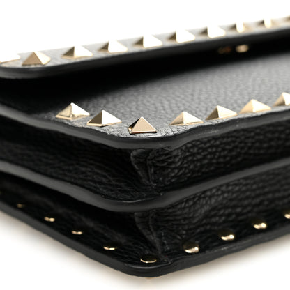 Valentino Garavani Pebbled Calfskin Rockstud Flap Wallet On Chain Black 9 of 11