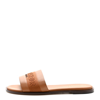 Christian Dior Calfskin Canvas Embroidered Dway Flat Slide Sandals 36 Camel 1 of 9
