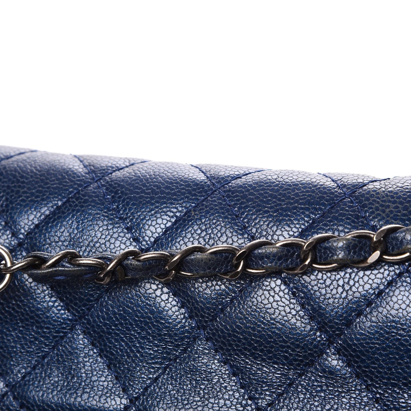 Iridescent Caviar Quilted Large Chic Flap Blue