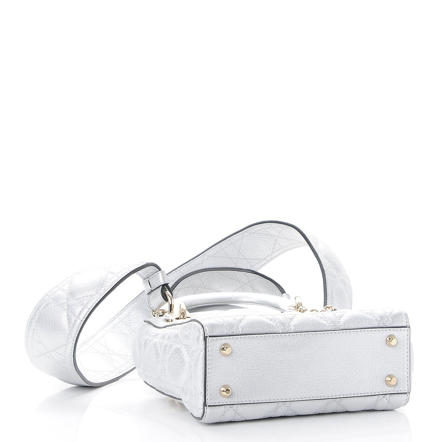 Christian Dior Metallic Grained Calfskin Cannage Mini Lady Dior Silver 4 of 7