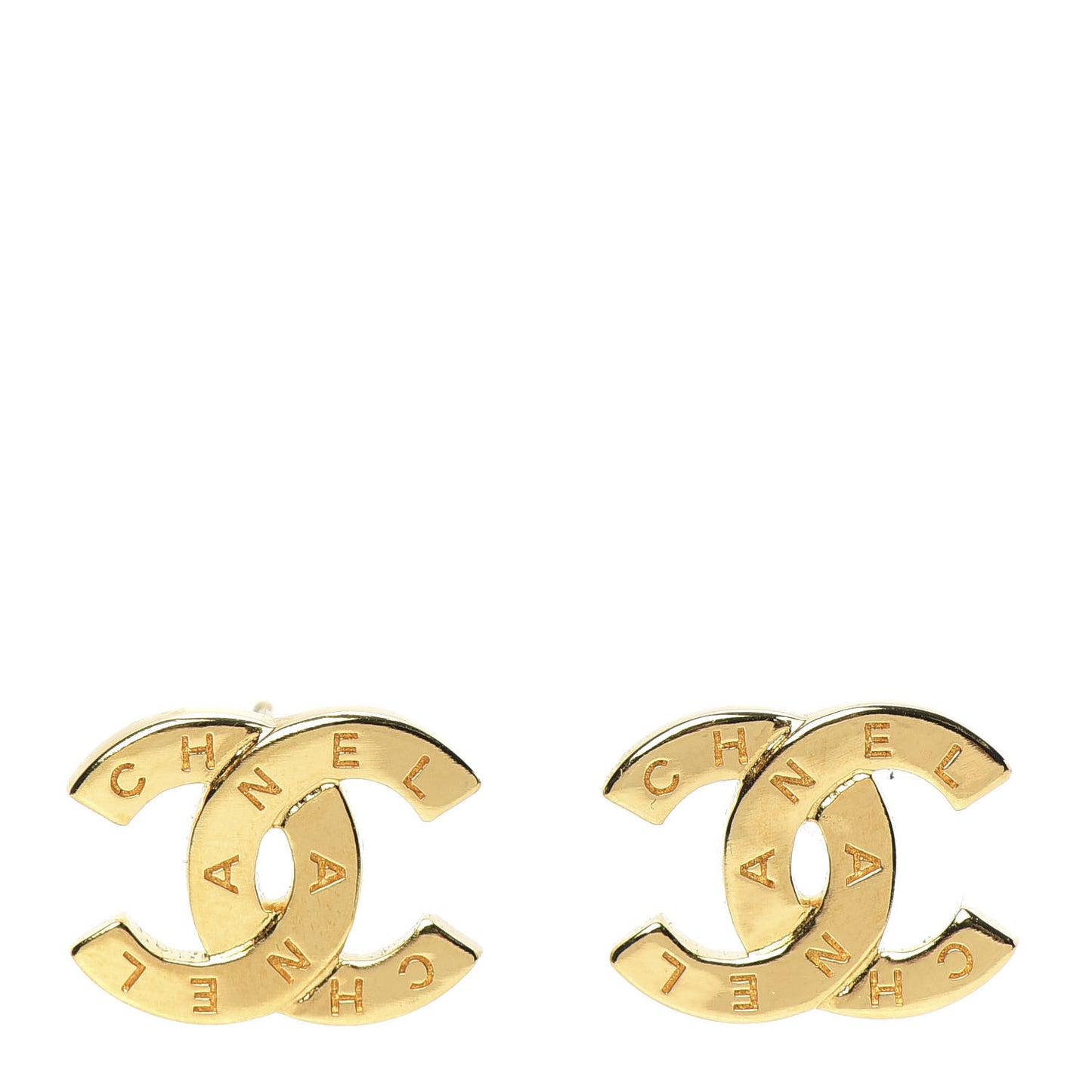 Metal CC Paris Button Stud Earrings Gold
