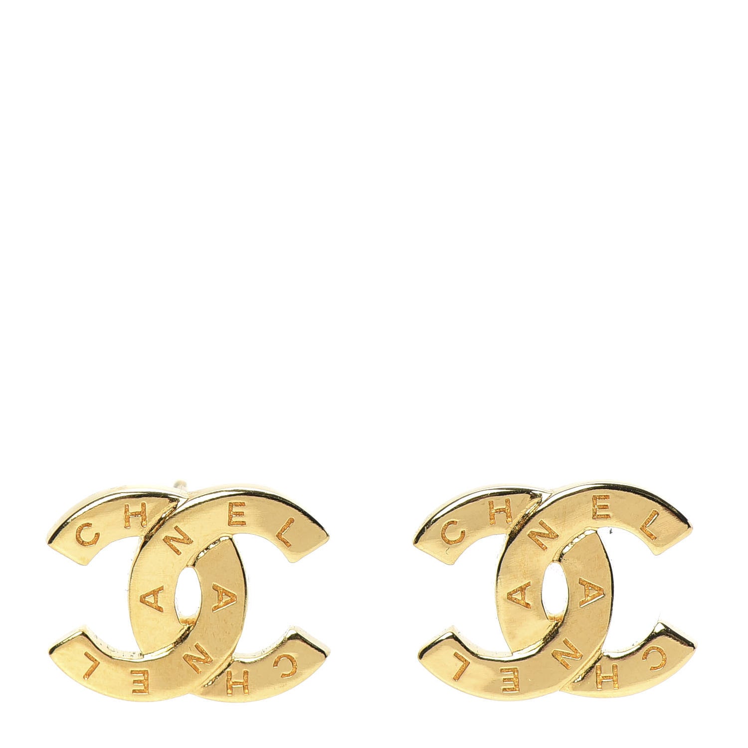 Chanel Metal CC Paris Button Stud Earrings Gold 1 of 5