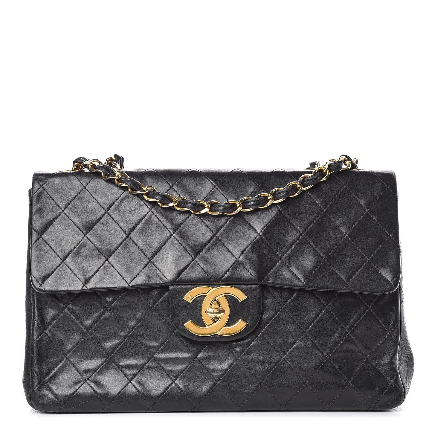 Lambskin Quilted XL Jumbo Single Flap Black