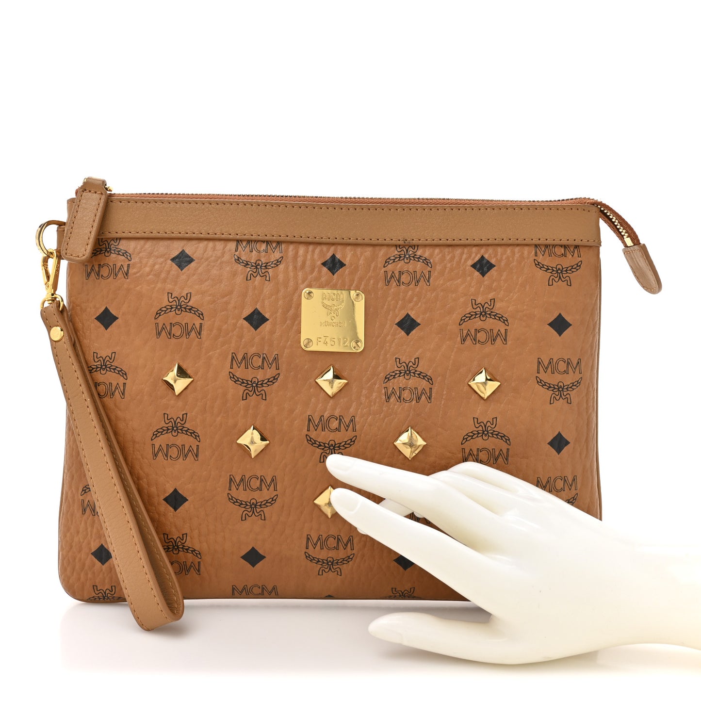 Visetos Studded Wristlet Pouch Cognac