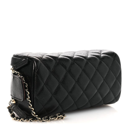 Chanel Caviar Quilted Double Zip Pouch Cosmetic Case Black Black 4 of 12