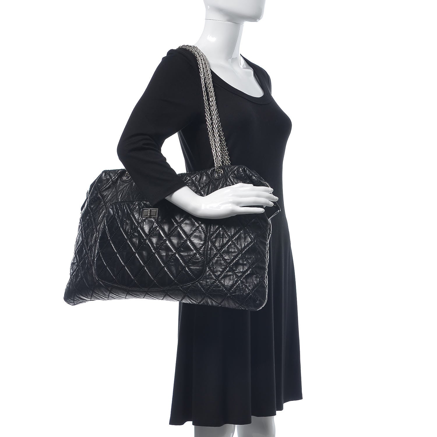 Chanel Aged Calfskin Oversized Reissue Overnight Tote Black 2 of 16
