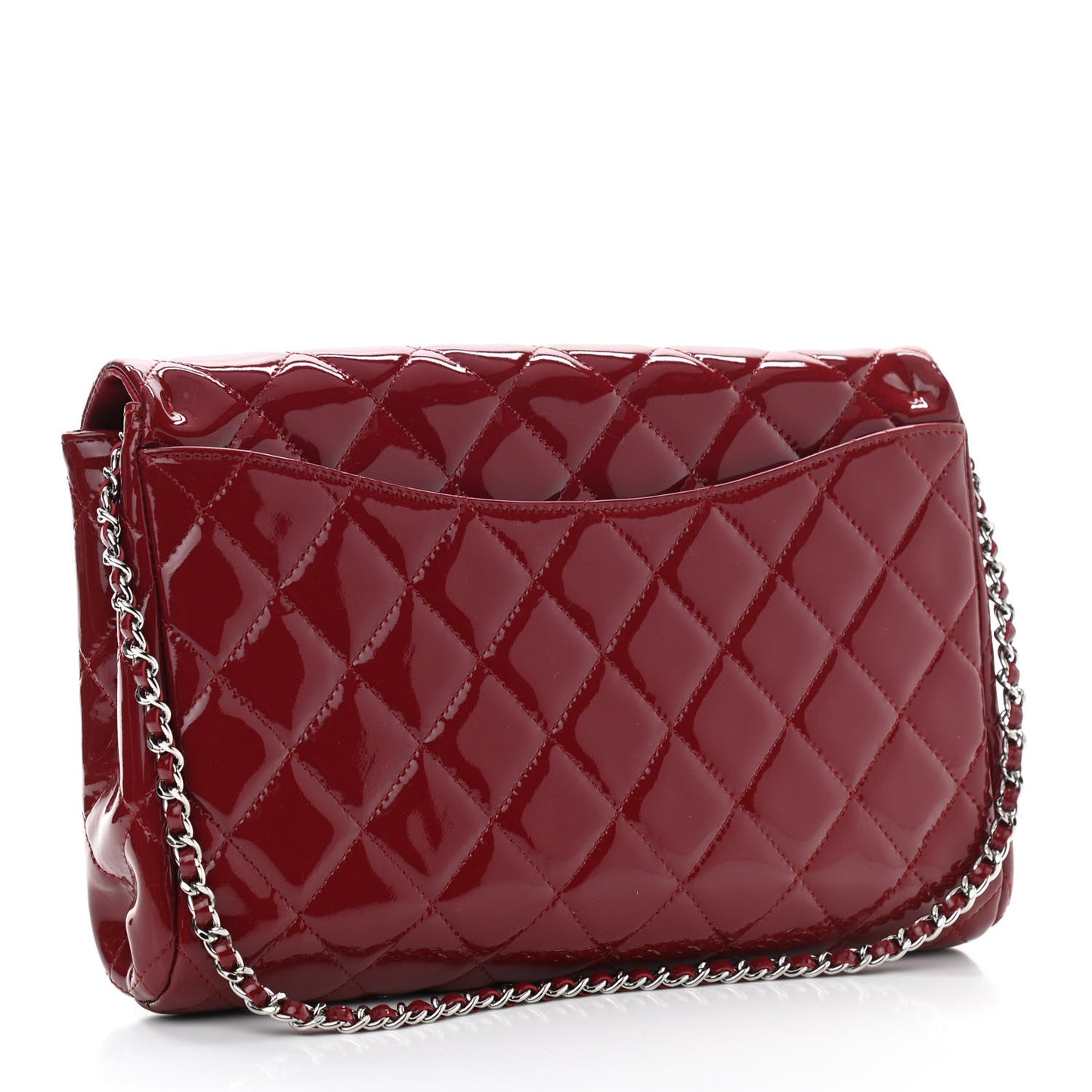 Patent Quilted Clutch With Chain Flap Red