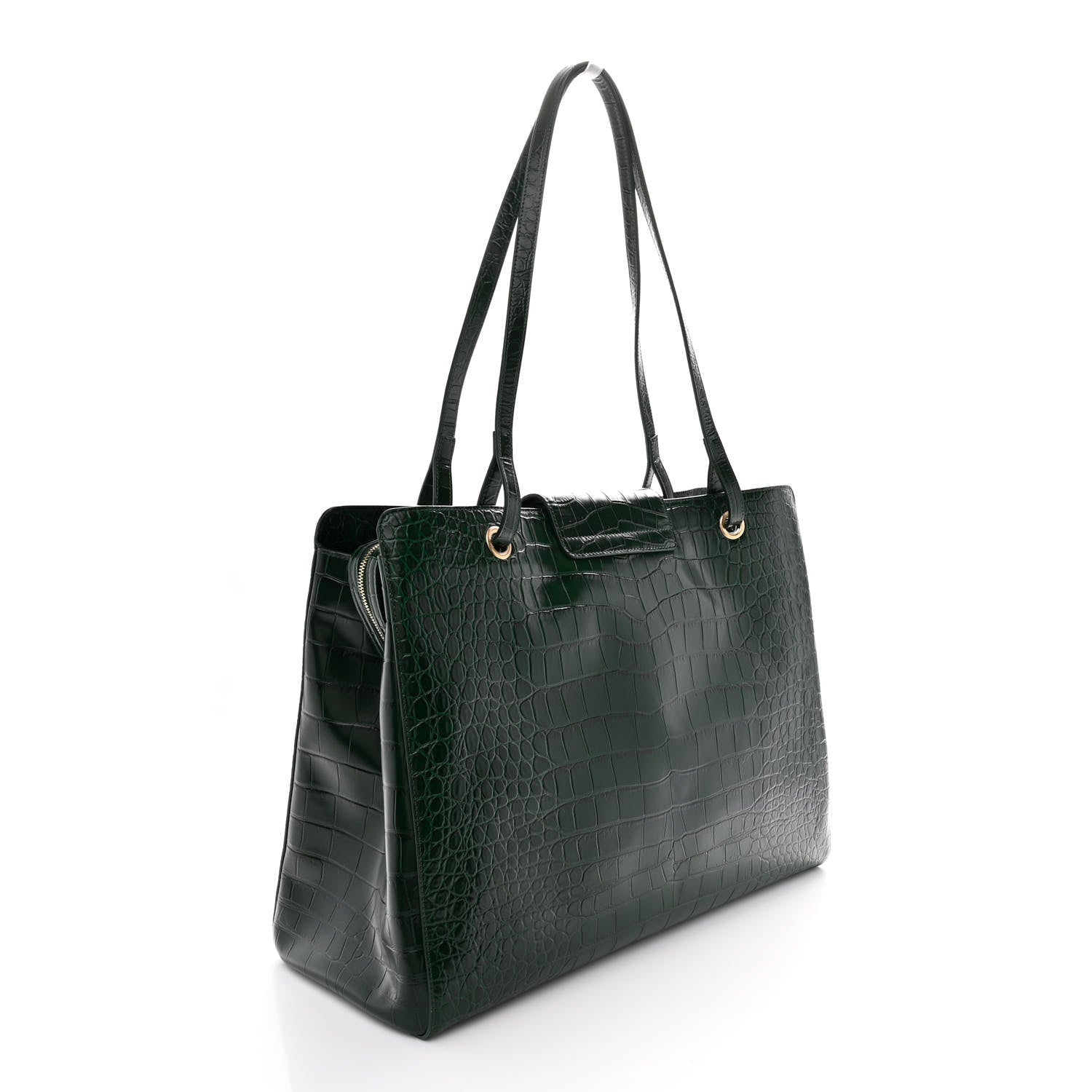 Chanel Calfskin Crocodile Embossed Large Shopping Bag Dark Green 2 of 12