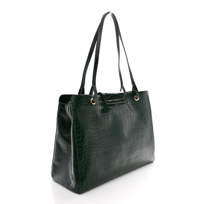 Chanel Calfskin Crocodile Embossed Large Shopping Bag Dark Green 2 of 12