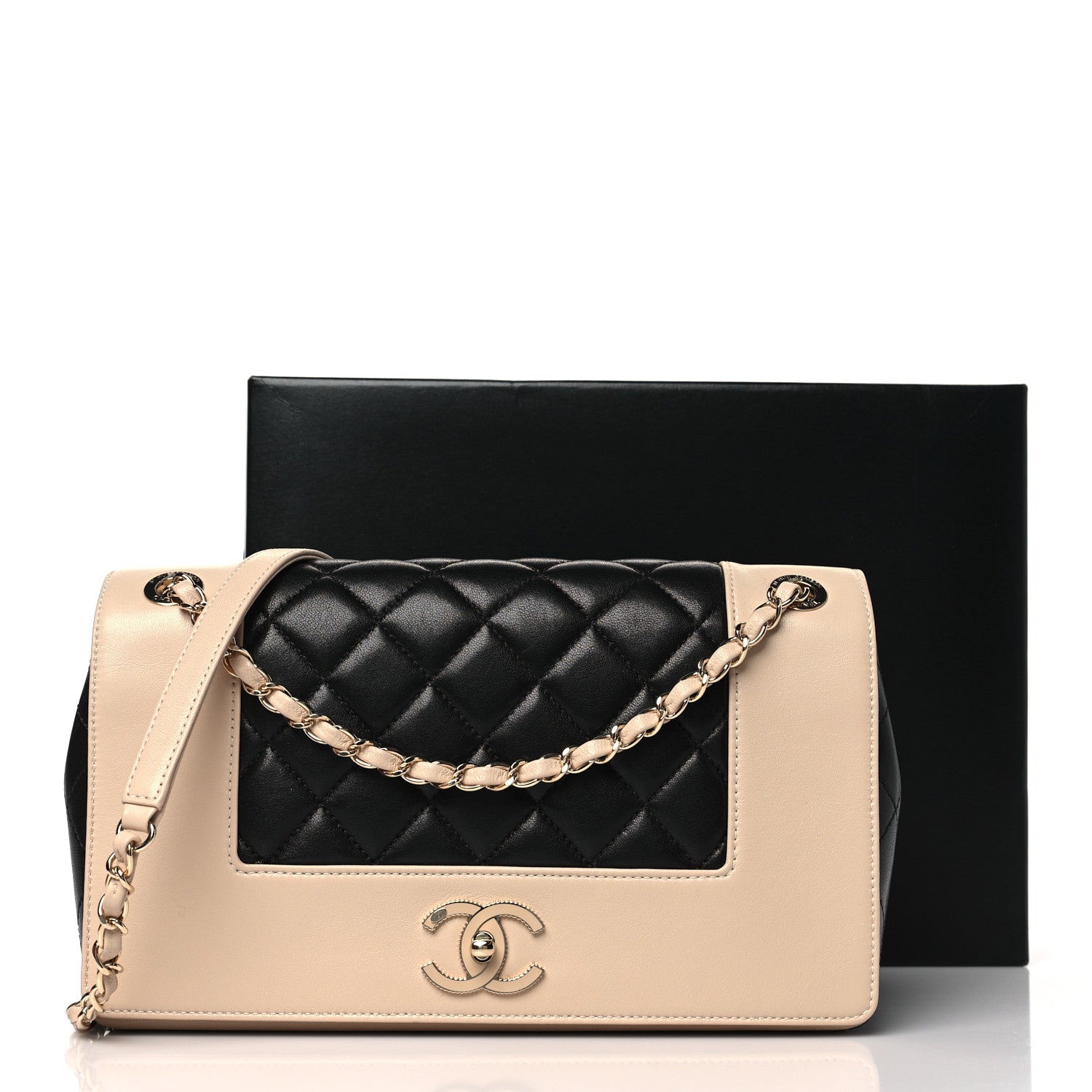 Chanel Sheepskin Quilted Vintage Mademoiselle Flap Beige Black 11 of 11