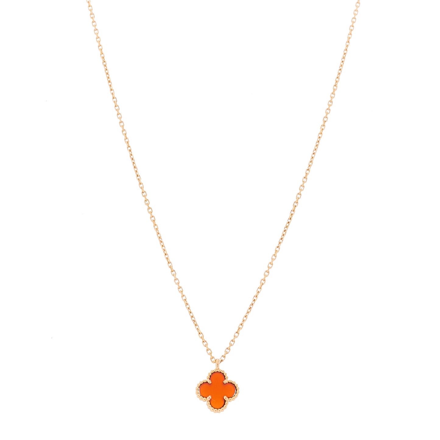 18K Rose Gold Carnelian Sweet Alhambra Pendant Necklace