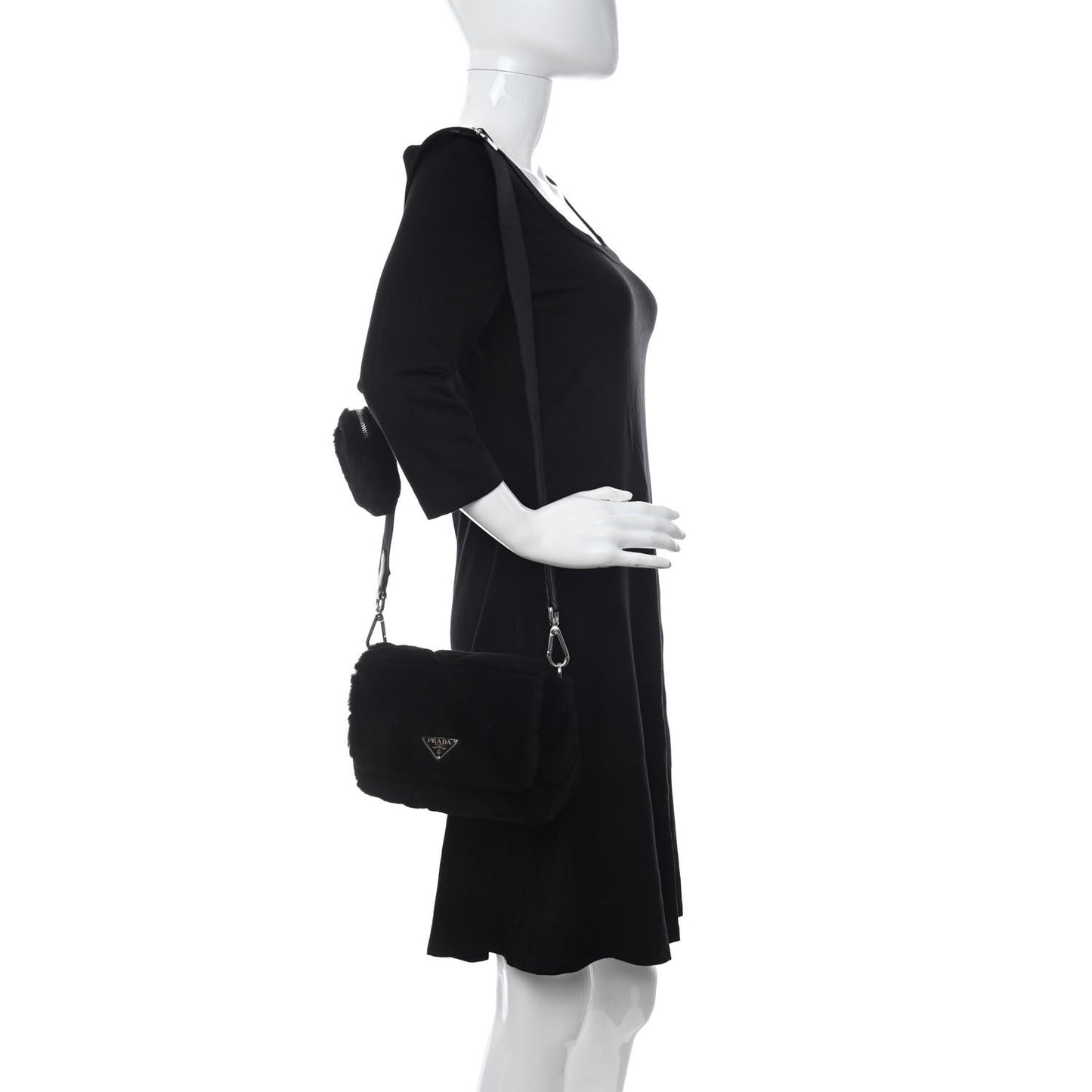 Shearling Nappa Triangle Quilted Patchwork System Shoulder Bag Black