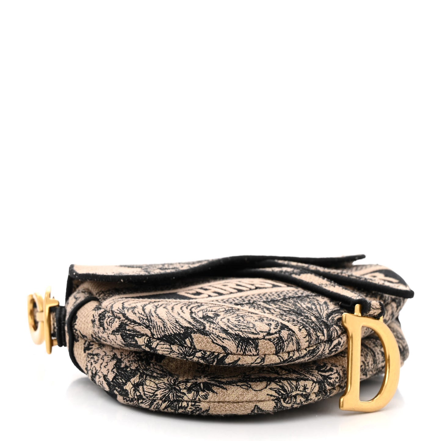 Canvas Embroidered Toile de Jouy Voyage Saddle Bag Beige Multicolor