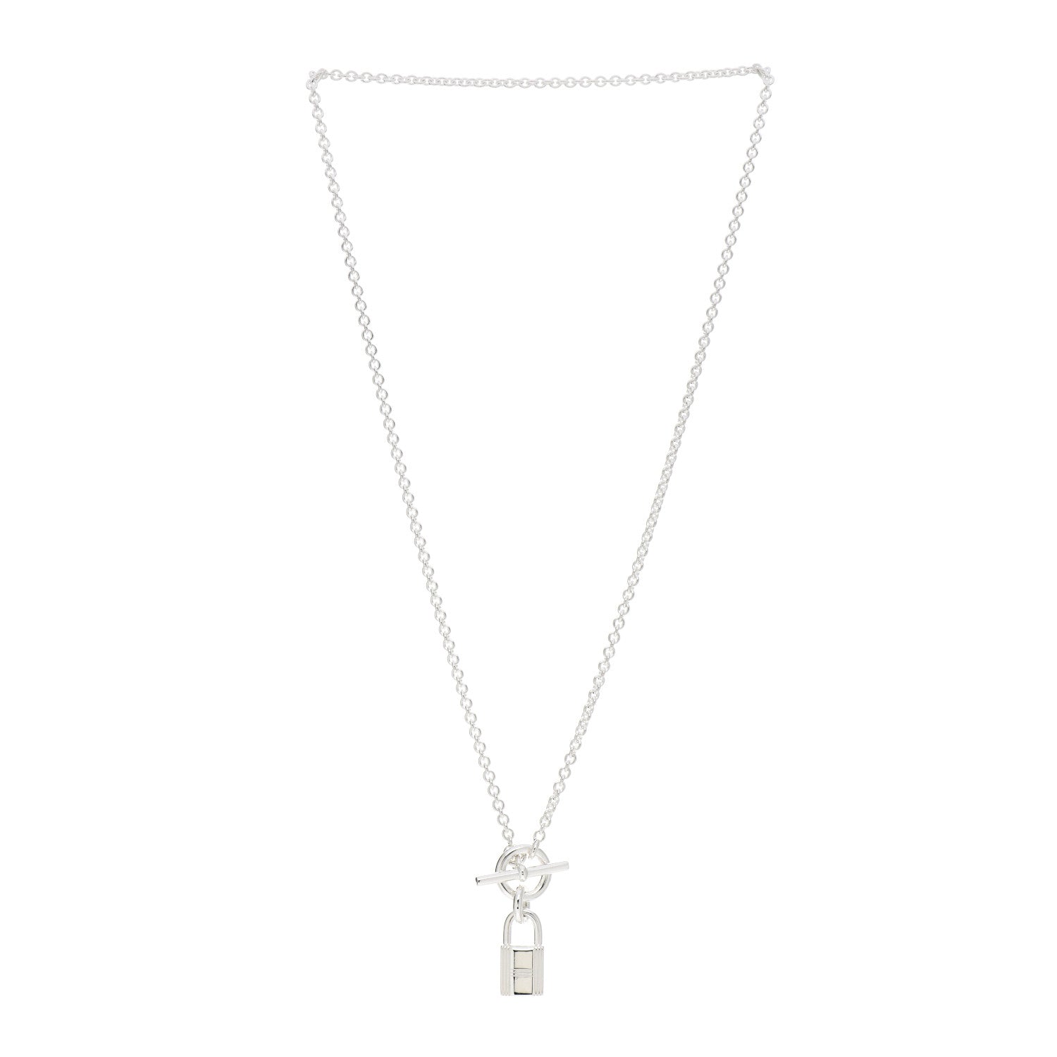 Hermes Sterling Silver Cadenas Kelly Lock Pendant Necklace 3 of 5