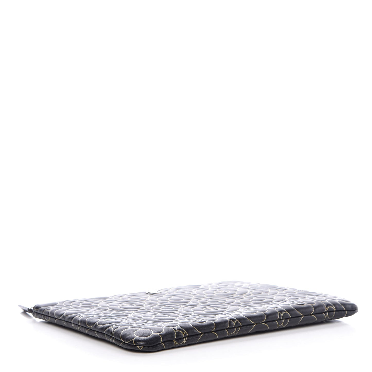 Lambskin Camellia Embossed Medium Cosmetic Case Black Gold