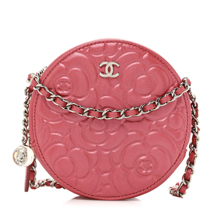 Chanel Goatskin Camellia Quilted Round Clutch With Chain Dark Pink 1 of 9