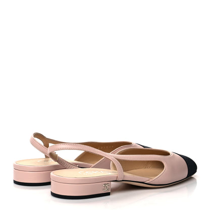 Chanel Lambskin Grosgrain Cap Toe CC Slingback Sandals 36 Light Pink Black 4 of 8