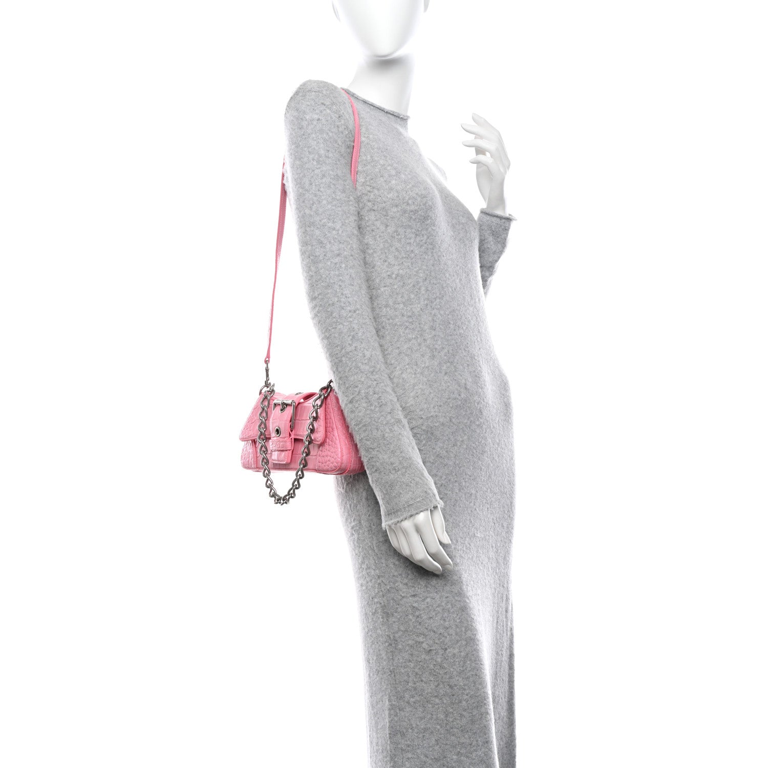 Balenciaga Calfskin Crocodile Embossed Small Lindsay Shoulder Bag Sweet Pink 2 of 12