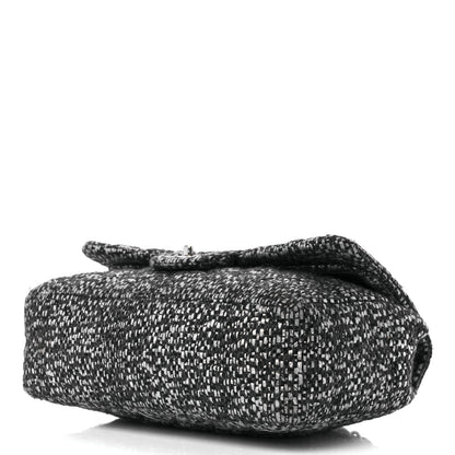 Chanel Sequin Tweed Jumbo Double Flap Black Grey 10 of 12