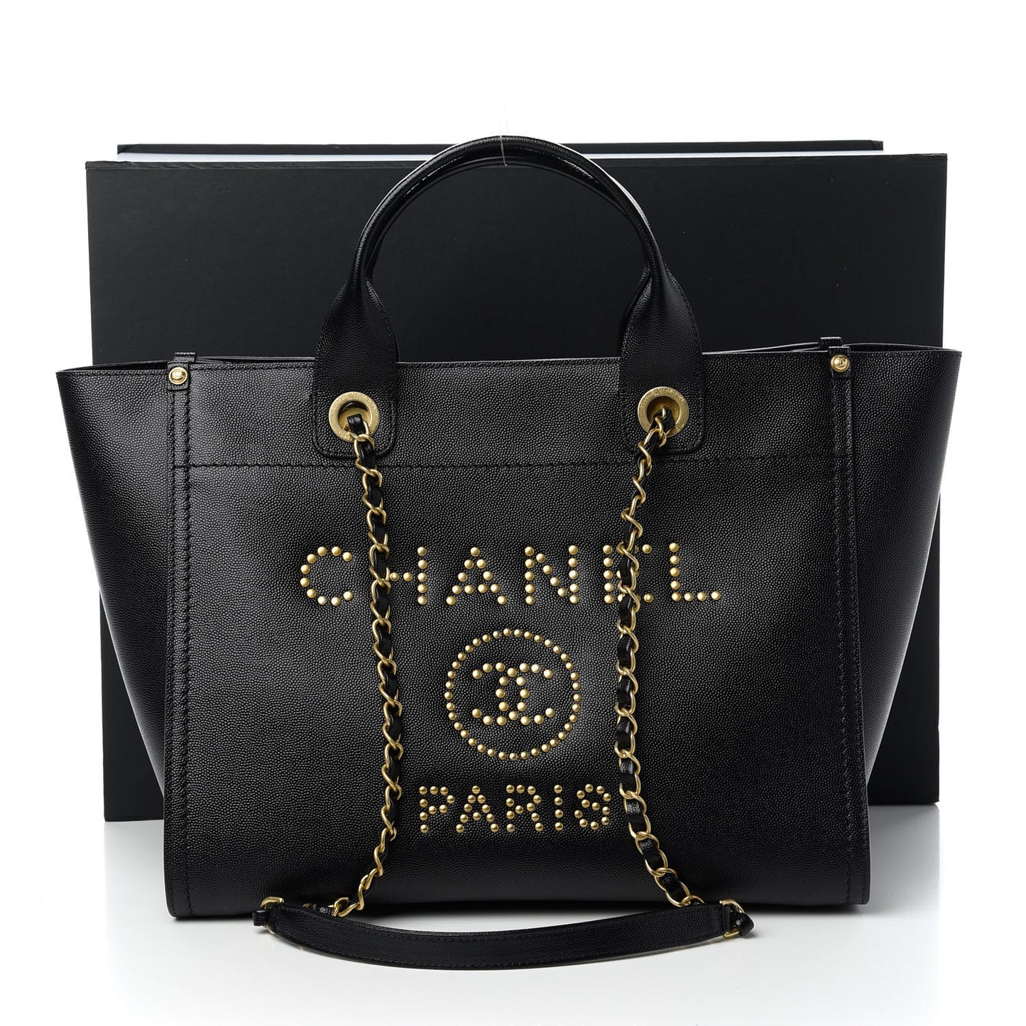 Caviar Small Studded Deauville Tote Black