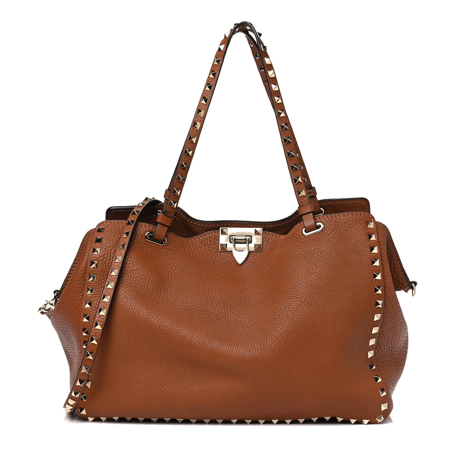 Valentino Garavani Pebbled Calfskin Medium Rockstud Tote Light Cuir 1 of 13