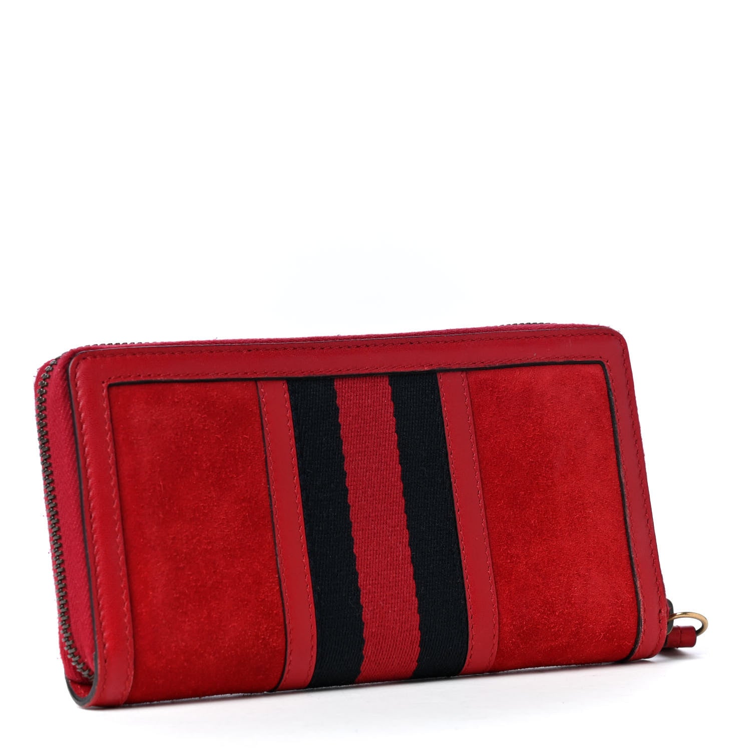 Gucci Suede Web Rania Zip Around Wallet Hibiscus Red 2 of 4