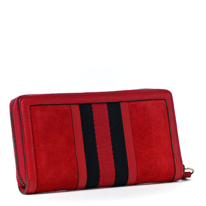 Gucci Suede Web Rania Zip Around Wallet Hibiscus Red 2 of 4