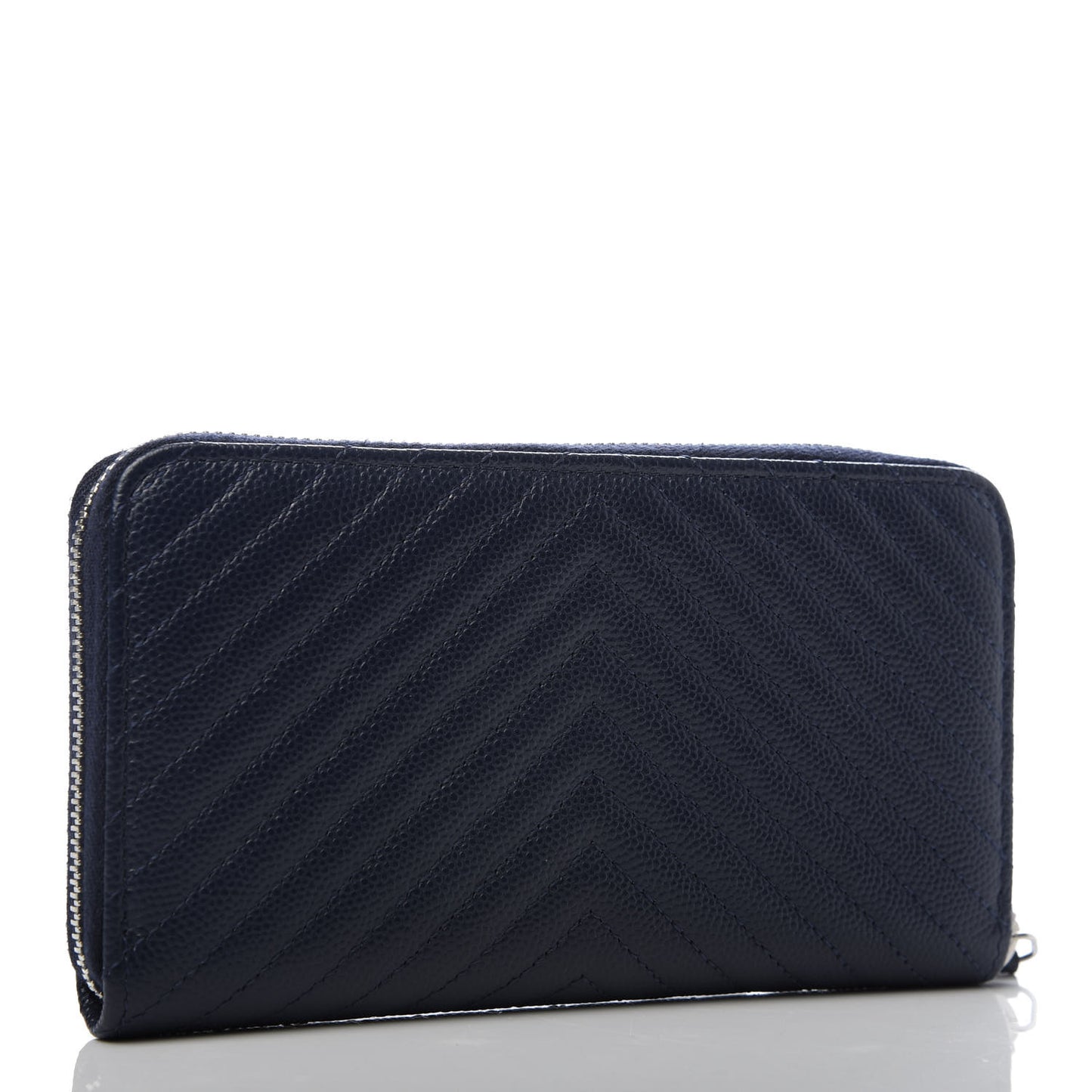 Caviar Chevron Quilted Large Gusset Zip Around Wallet Navy