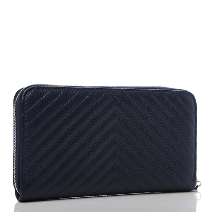 Chanel Caviar Chevron Quilted Large Gusset Zip Around Wallet Navy 3 of 9