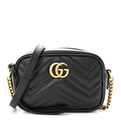 Gucci Calfskin Matelasse Mini GG Marmont Chain Shoulder Bag Black 1 of 11