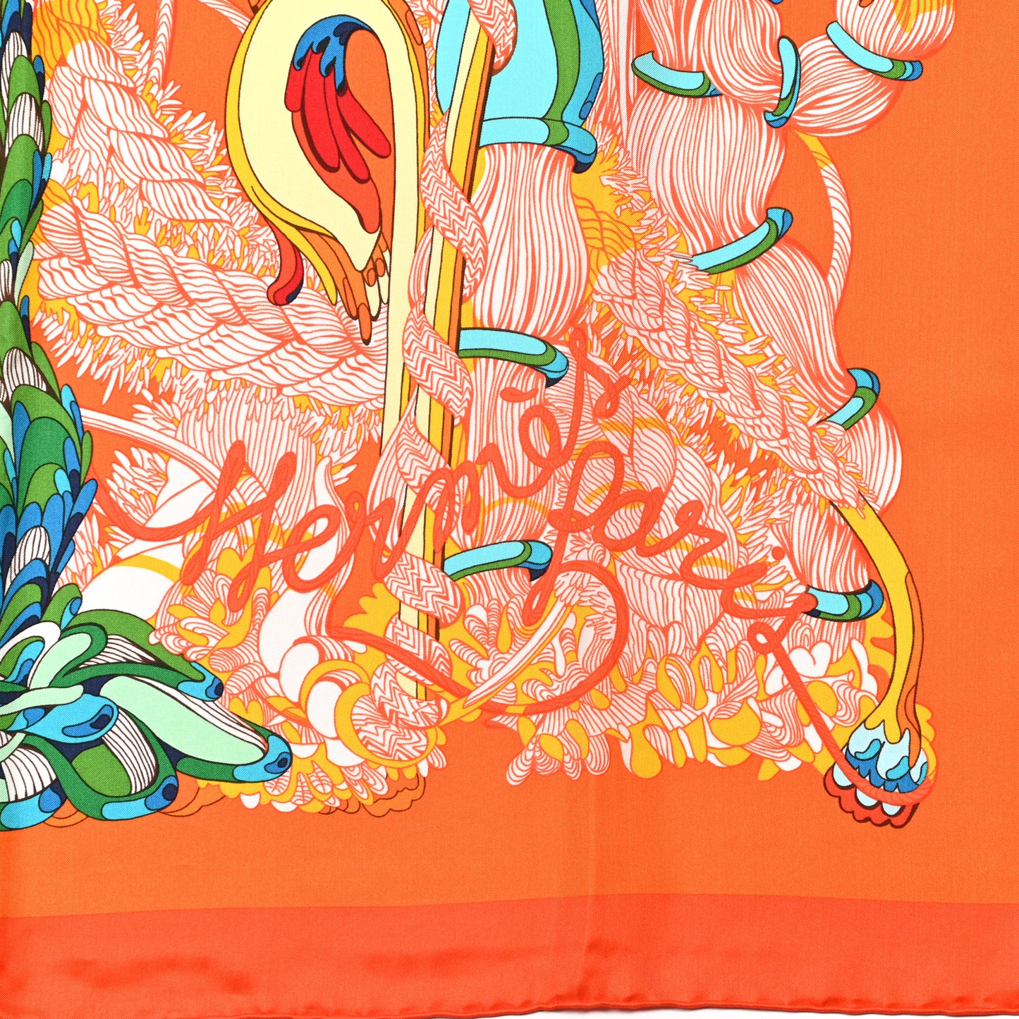 Silk Fantaisie Botanique Shawl 140 Orange Turquoise