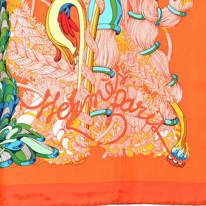Hermes Silk Fantaisie Botanique Shawl 140 Orange Turquoise 2 of 5