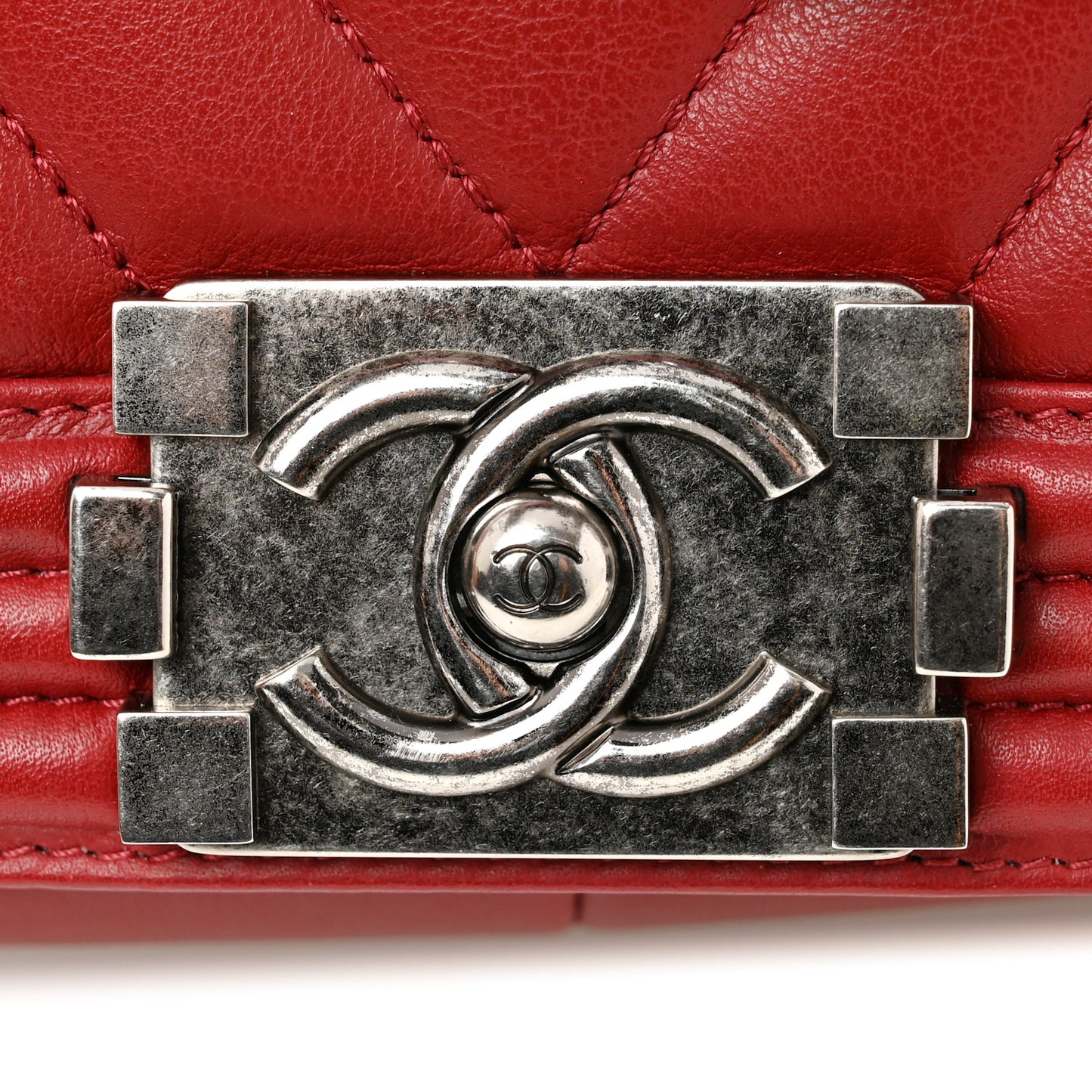 Calfskin Chevron Quilted Medium Boy Flap  Dark Red