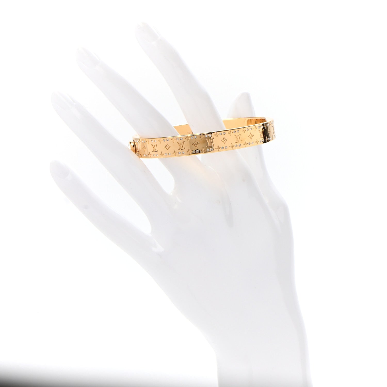 Louis Vuitton Brass Crystal Monogram Nanogram Strass Cuff M Gold 2 of 6