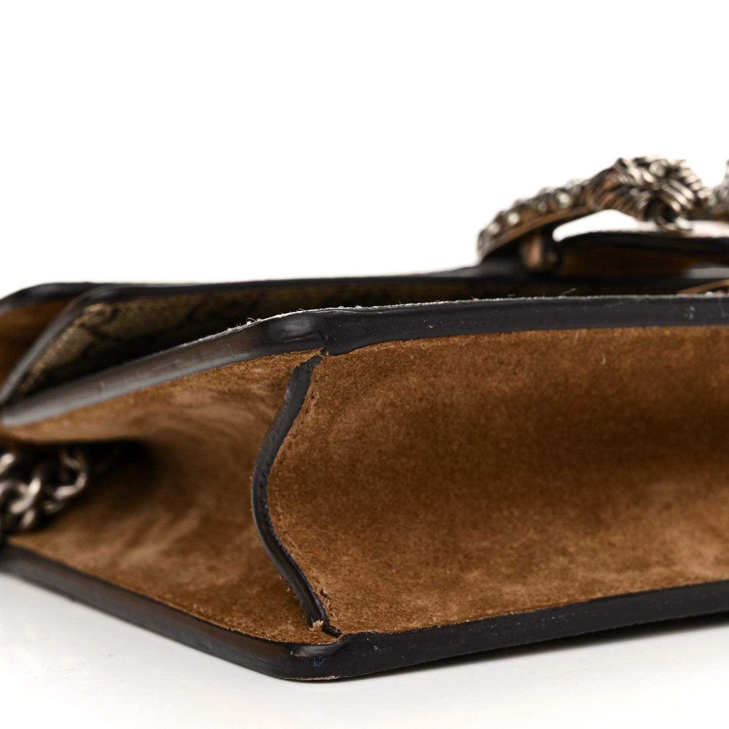 GG Supreme Monogram Suede Crystal Small Dionysus Shoulder Bag Beige Ebony Taupe