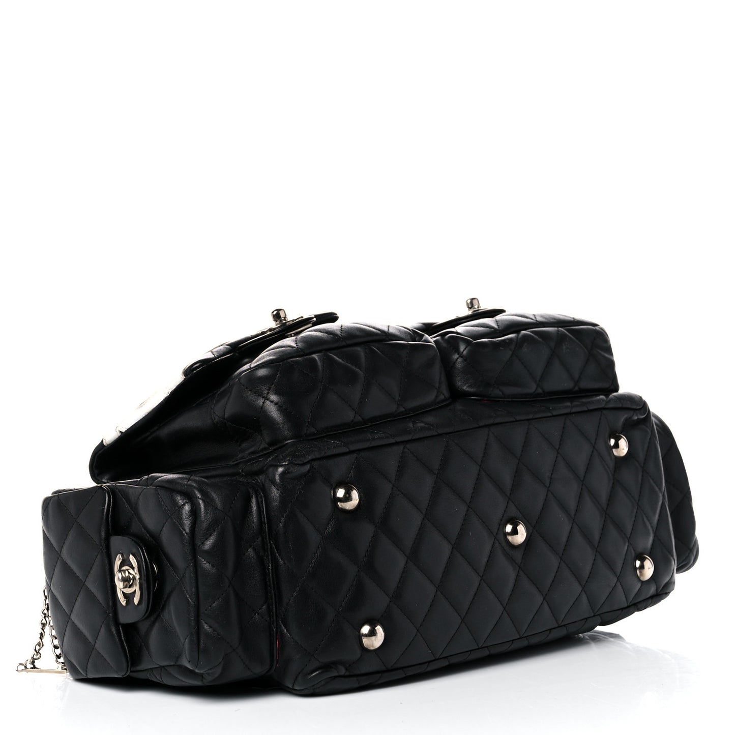 Calfskin Quilted Large Cambon Multipocket Reporter Black White